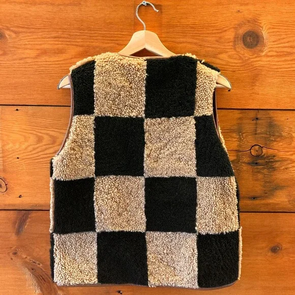 Cawley Black & Tan Checkered Shearling Reversible Ella Vest - Size XXS - 0312IG - Picture 4 of 5